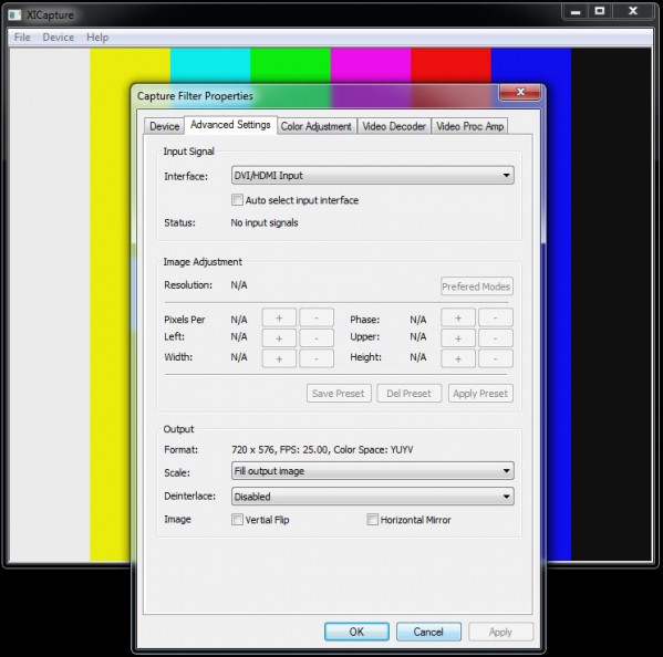 Video Property option opens Capture Filter Options and input select etc, no fps options
