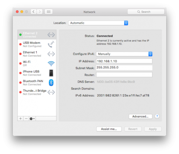Setting up a manual IP address