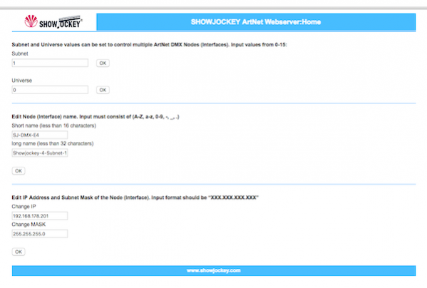 The setup web interface