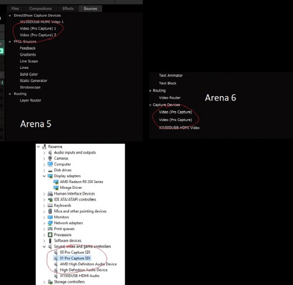 Screenshots of Arena 5, Arena 6 and Device manager