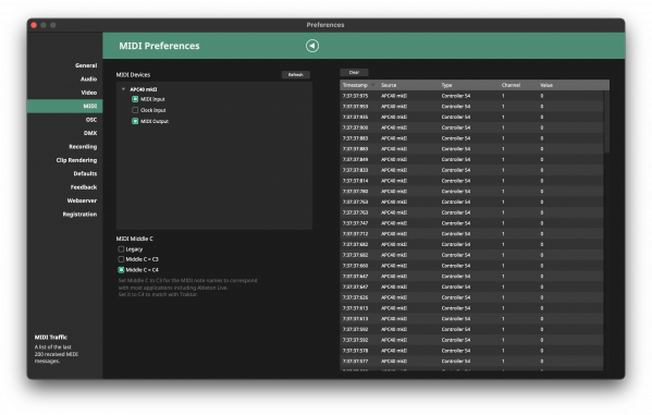 MIDI preferences