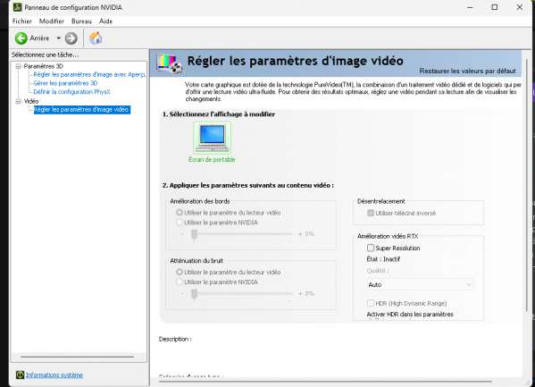 NVIDIA Control Panel - Video settings